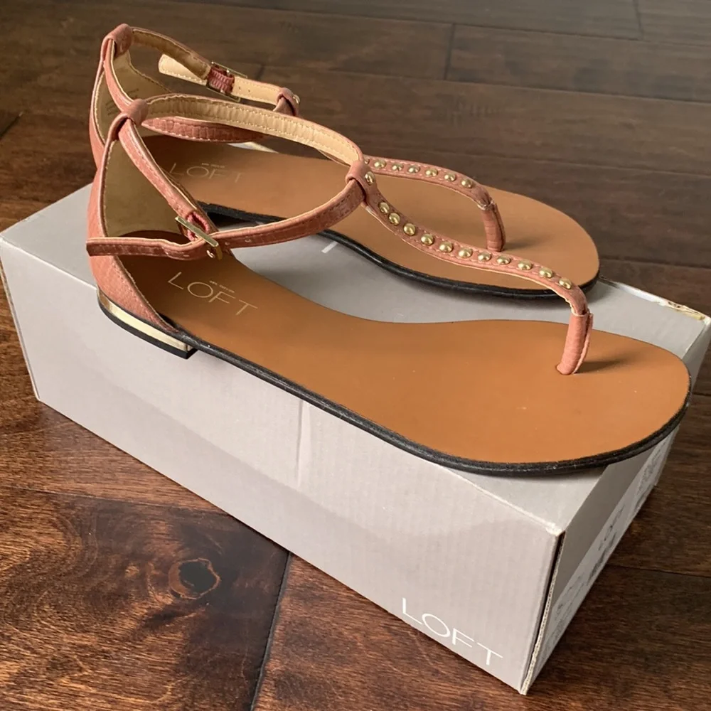 NIB LOFT Mauve Pink Studded T-strap Thong Sandals Size 6.5